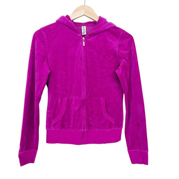 Plush & Lush Tops - Plush & Lush Magenta Velour Full Zip Hoodie Sz S